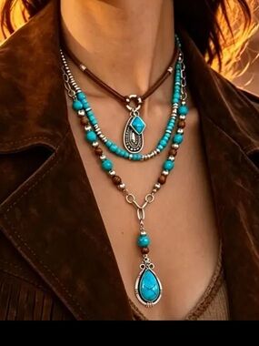 Bohemian Turquoise Layered Beaded Necklace, NEW!